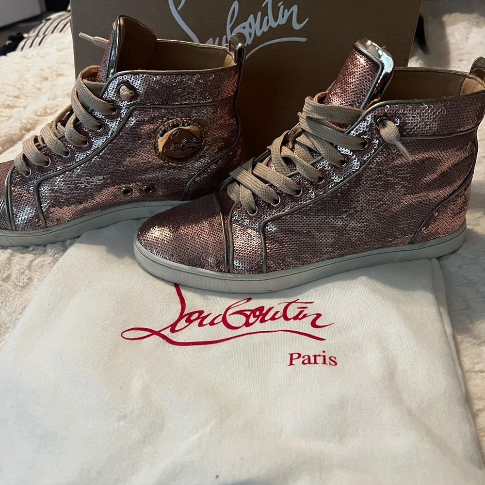 Christian Louboutin Metallic Pink High-Top Sneakers